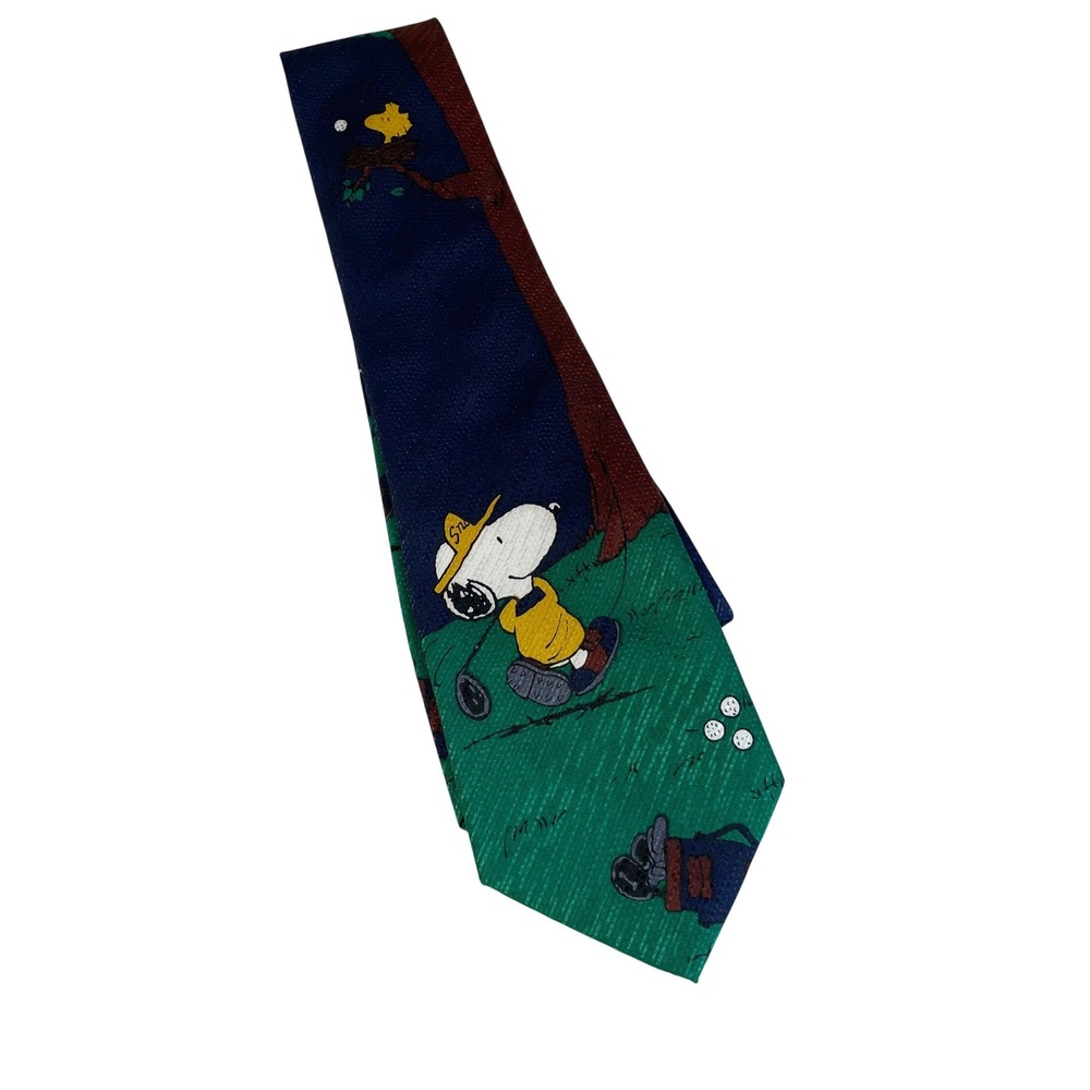 Peanuts Snoopy Golf Tie Charlie Brown and Gang Mens‎ Blue Green Polyester USA
